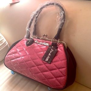 sold out pink sparkle kiss lock Lux deVille purse